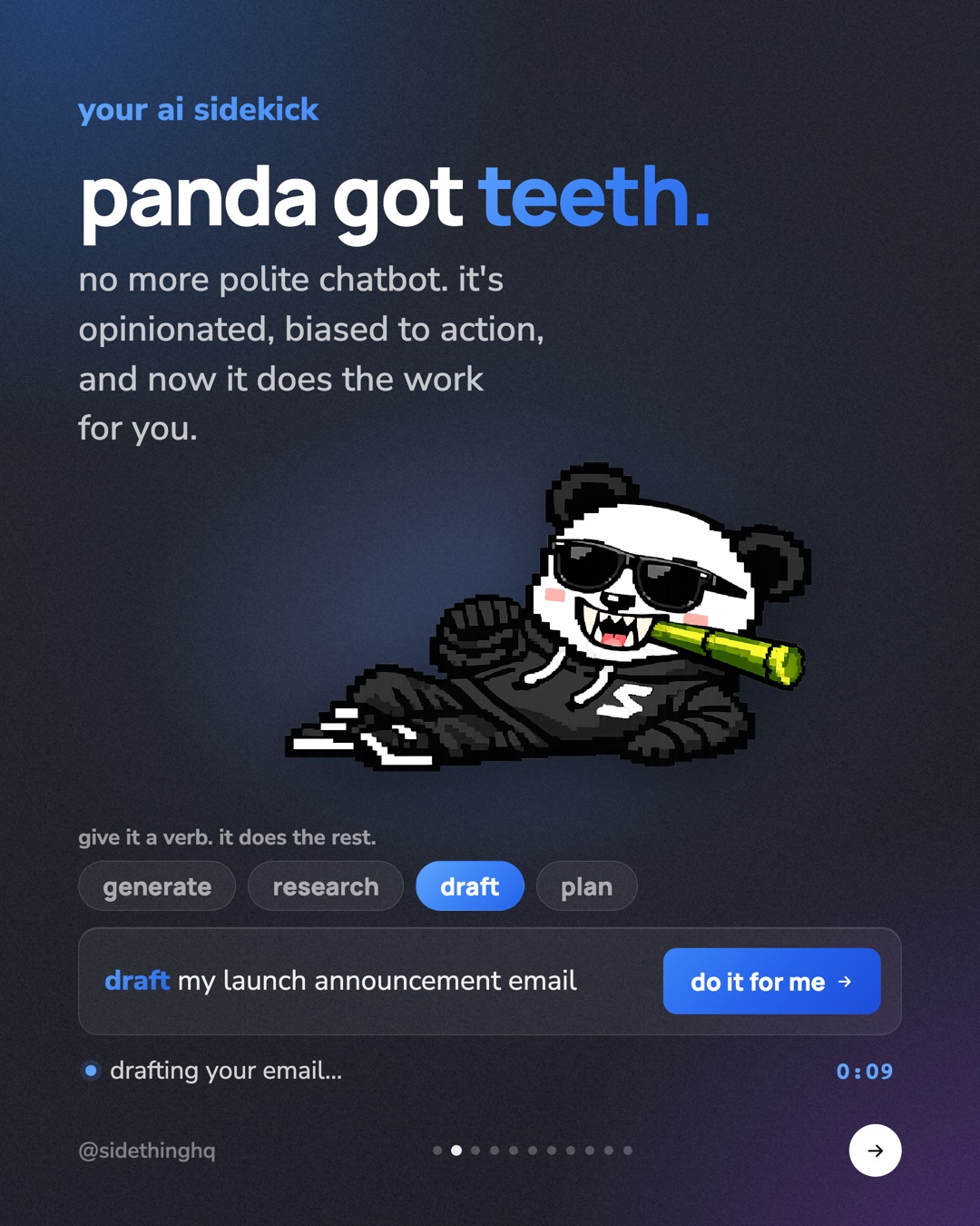 Sidekick panda got teeth. and apparently a lighter.