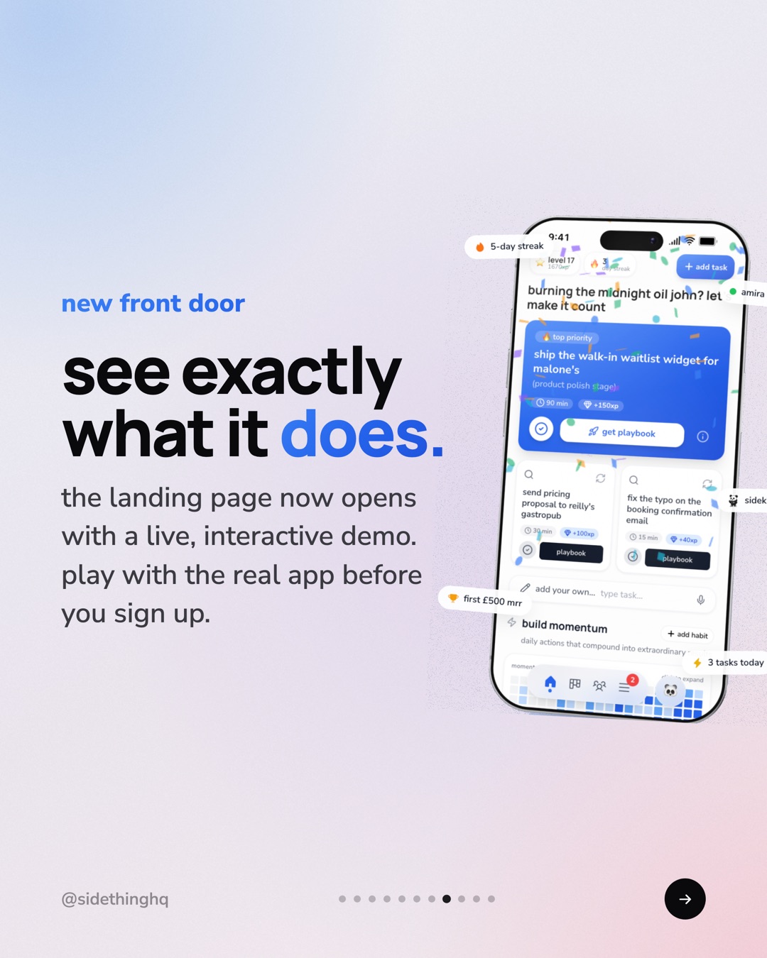 The landing page now opens with a live, interactive demo.